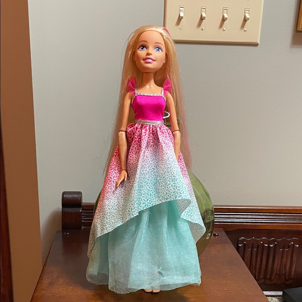 16” Barbie Fashion Doll with Pink and Blue Dress